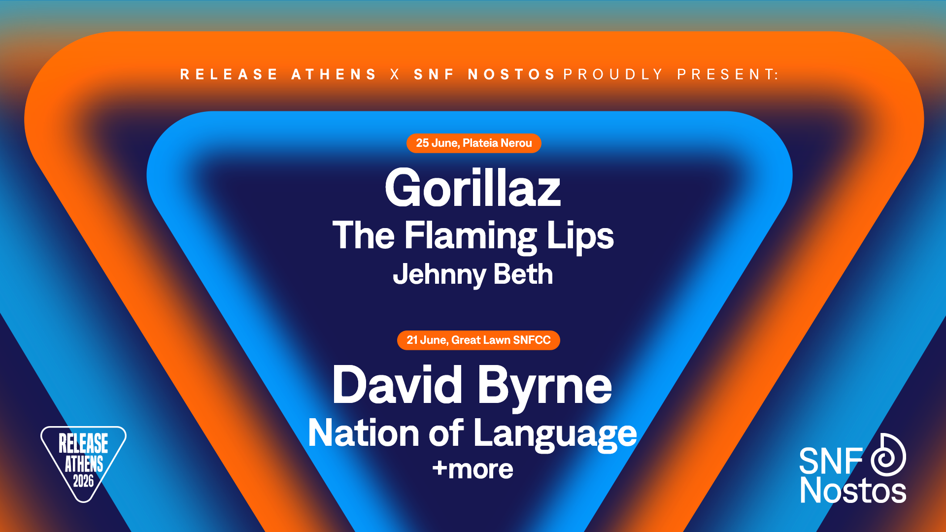 Release Athens x SNF Nostos 2026: Οι μπάντες που θα δούμε μαζί με τον David Byrne και τους Gorillaz